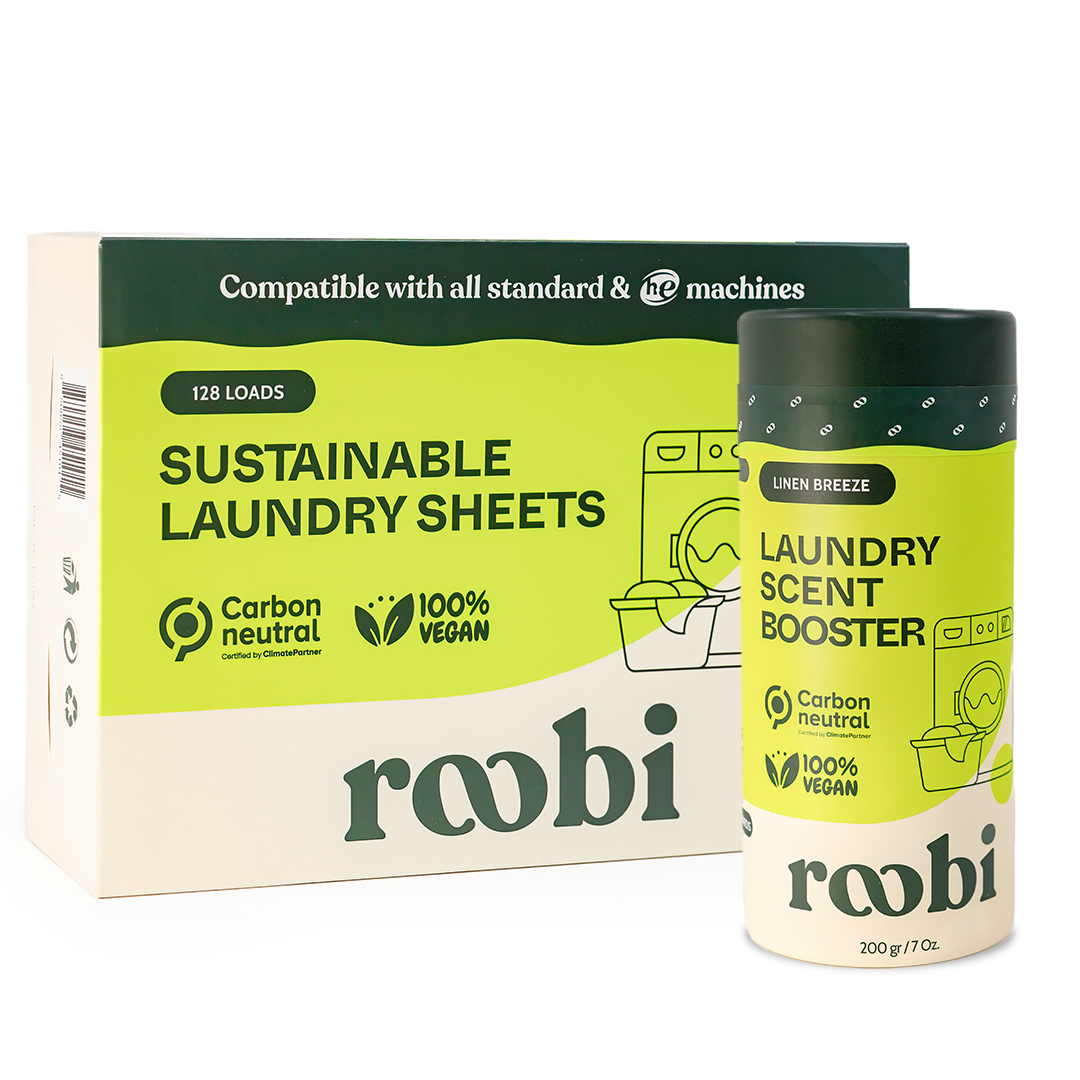 The Roobi Linen Breeze set, sheets box and beads tub